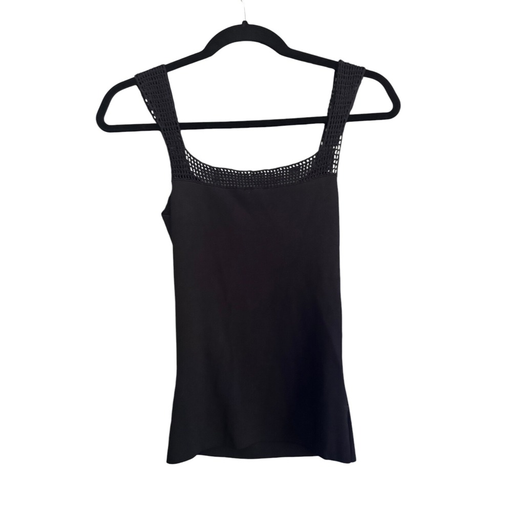 Venini Black Crochet Neck Tank Top Wide Strap Women's Small NWT